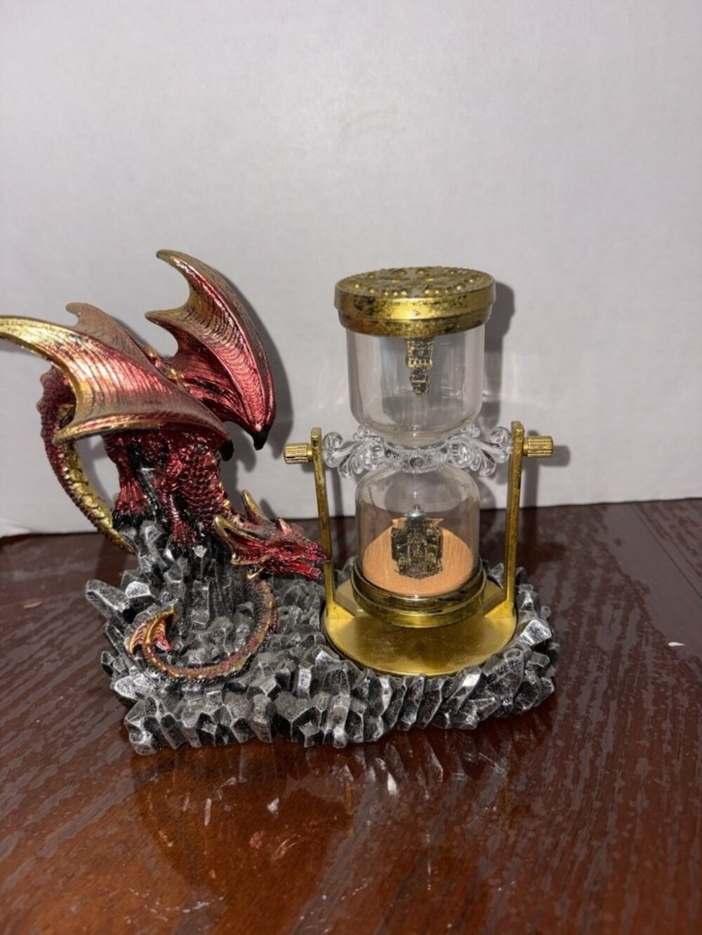 7" Red Dragon Hour Glass Ornament Home Decor Unique Gift Fantasy